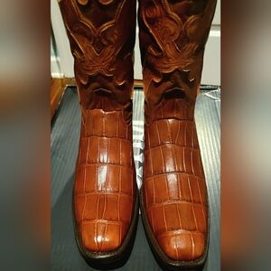 Ferrini Genuine Alligator Belly Cowboy Boots In Cognac Brown.